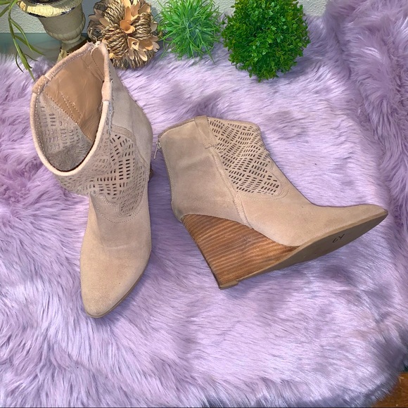 Crown Vintage laser cut tan leather ankle booties